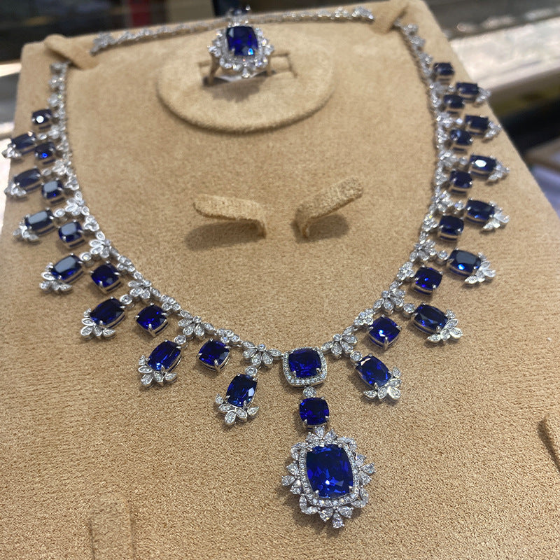 S925 Sterling Silver Cultivated Sapphire Pillow Necklace Light Luxury High Sense Luxury Necklace