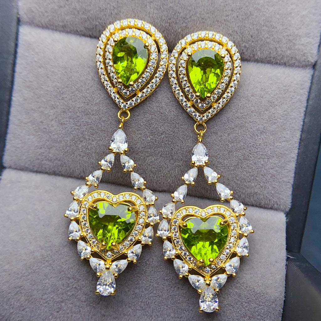 S925 Silver Inlaid Main Stone 6*8mm Natural Peridot Earrings