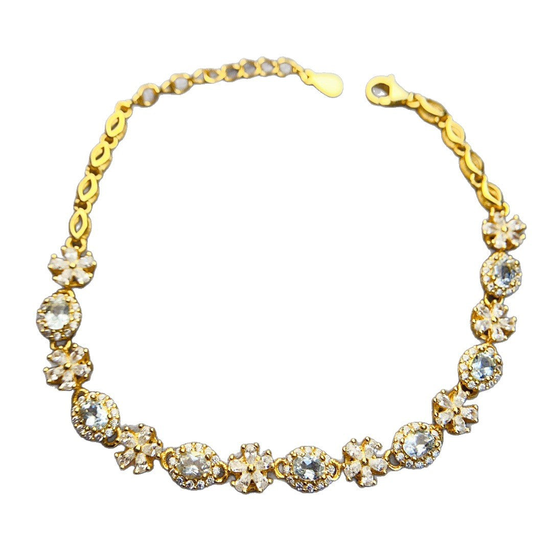 Natural Aquamarine S925 Ring 3*4mm Jewelry Bracelet