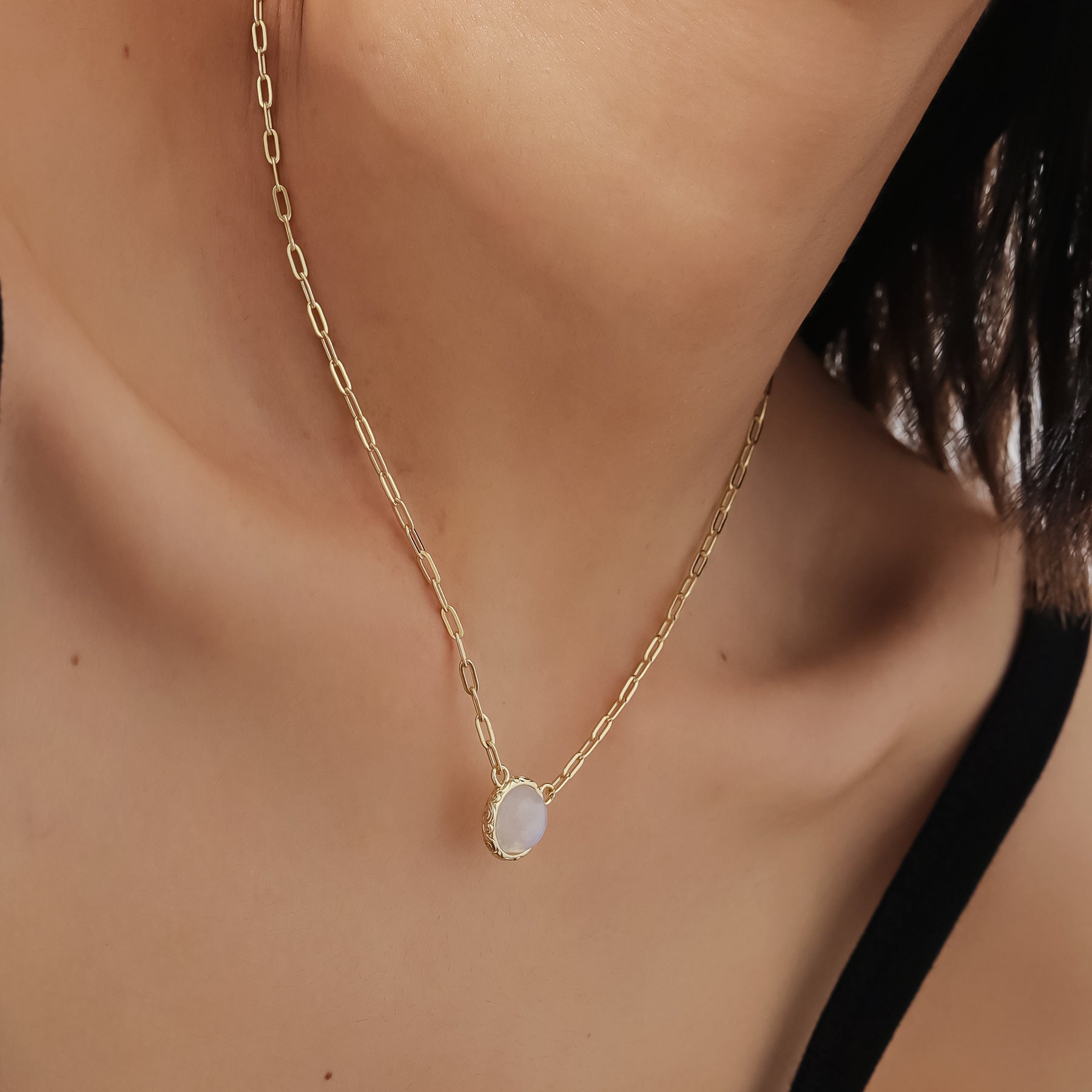 Natural Cream Blue Moonstone Necklace S925 Sterling Silver Inlaid Gemstone Expanded Long Chain