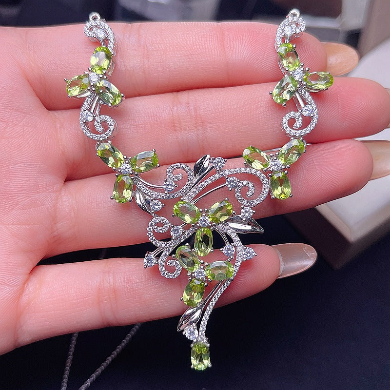 Natural Peridot 925 Silver Inlaid Peridot Necklace