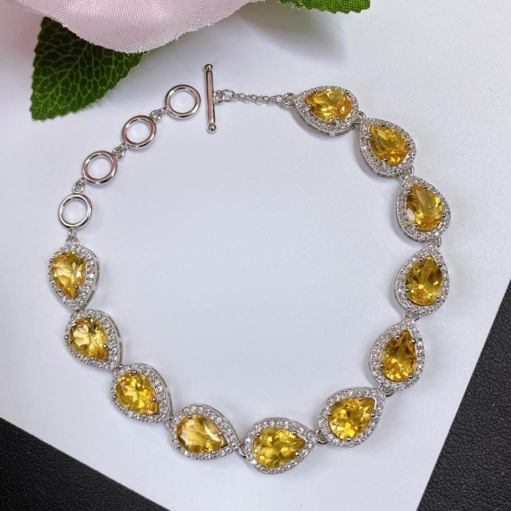 S925 Silver Inlaid New Natural Yellow Crystal Water Drop Bracelet