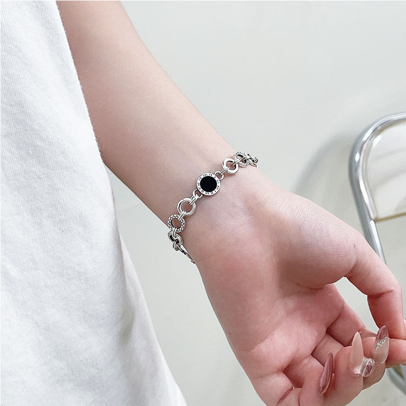 S925 Sterling Silver Black Enamel Bracelet for Women New Roman Numeral Splicing High-end Original Design Bracelet