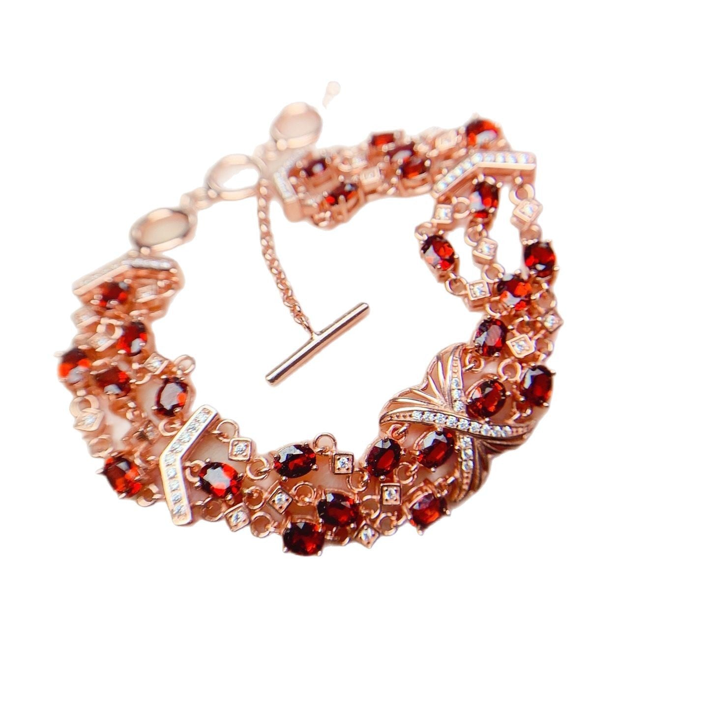 S925 Silver Fine Craft Inlaid 3*4mm Natural Garnet Bracelet