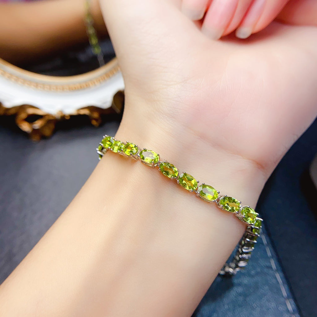 S925 Silver Inlaid Main Stone 4*6 Natural Peridot Bracelet