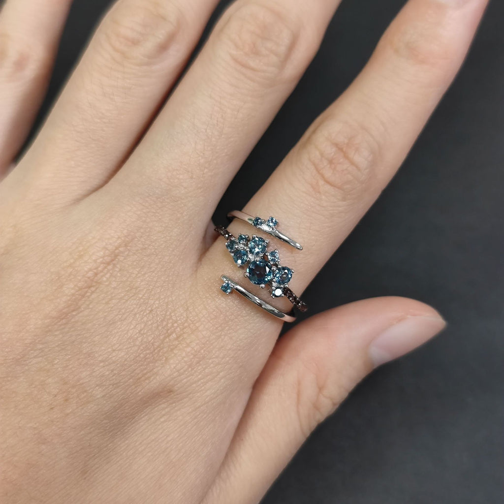 Flower Gemstone Ring S925 Sterling Silver Inlaid with Natural Topaz and Garnet Ring