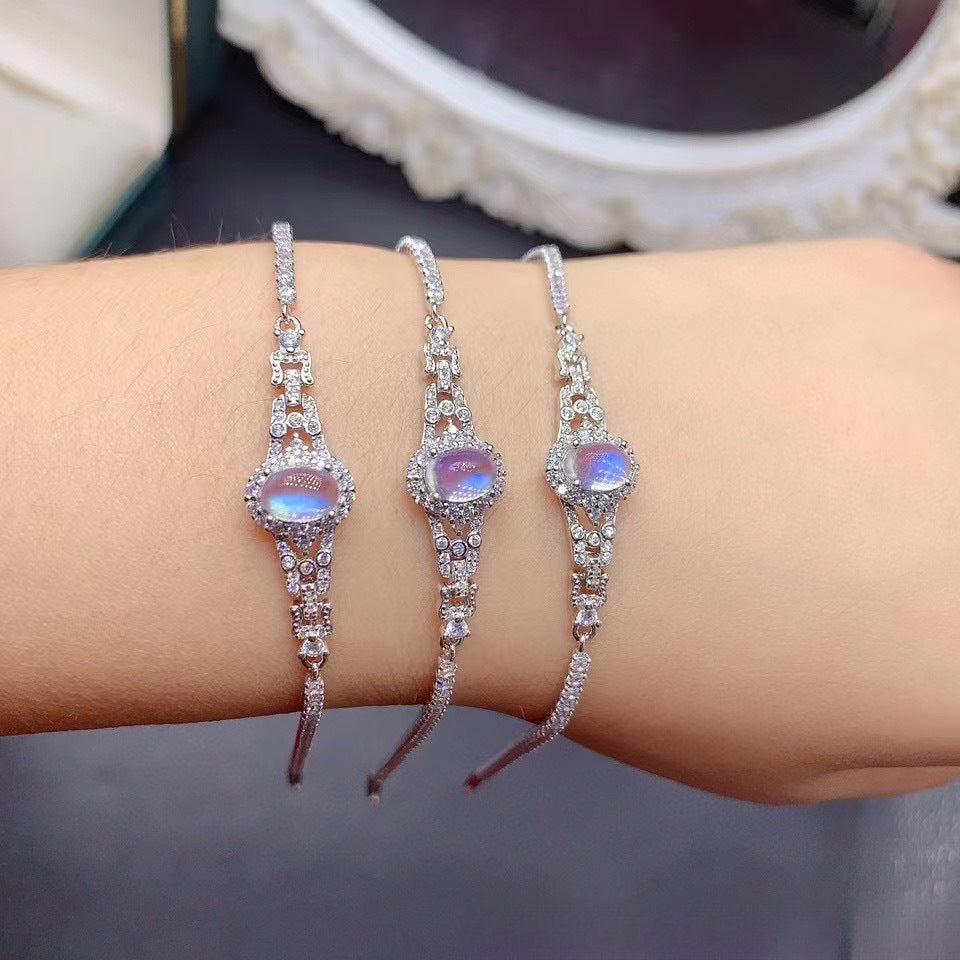 Natural Moonstone Bracelet 925 Sterling Silver Bracelet Female Jewelry High-grade Handmade Jewelry