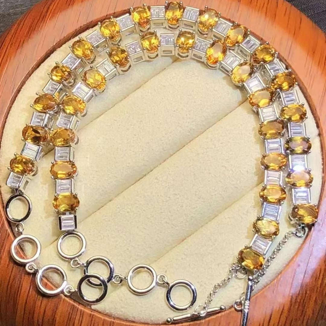 Natural Yellow Crystal Bracelet S925 Silver Fashionable Elegant Simple Women's Style