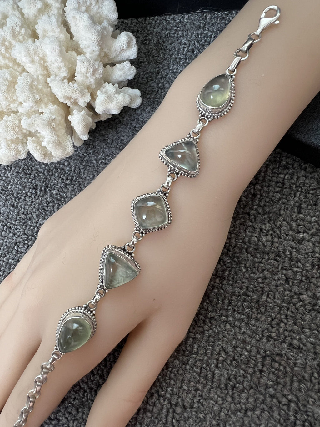 Nepal Handmade 925 Inlaid Yellow Crystal Ruby Amethyst Opal Stone Vintage Bracelet