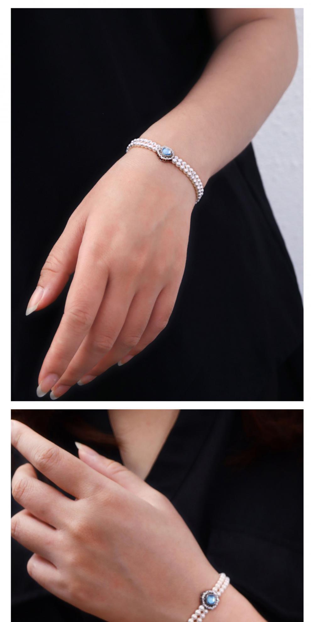 Pearl Double Layer Stacked Natural Freshwater Pearl Aquamarine Bracelet