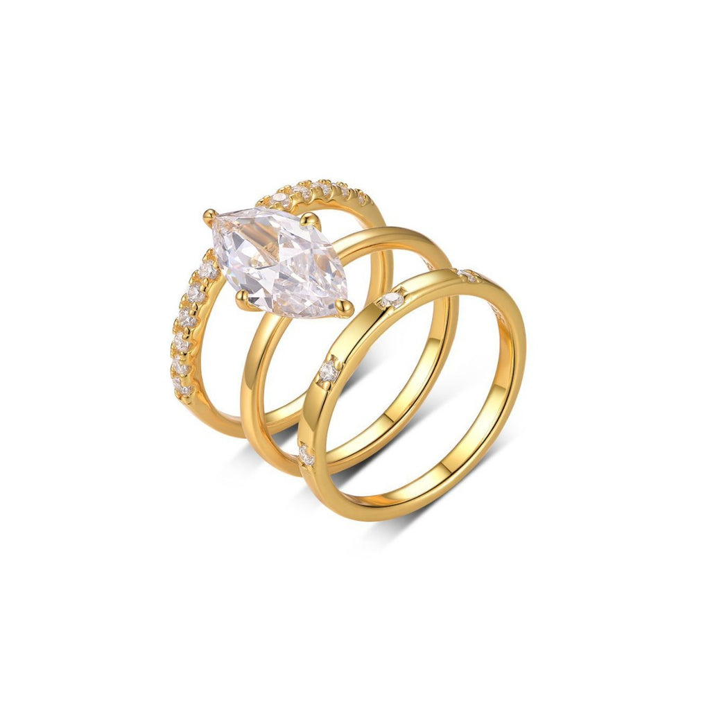 S925 Silver Horse Eye Moissanite Three-Piece Set Ring Luxury Full Inlay Design Independent Hot-Selling Ring