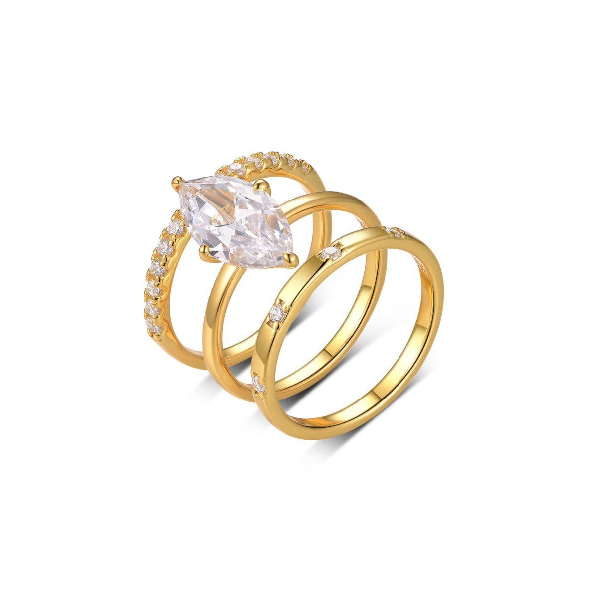 S925 Silver Horse Eye Moissanite Three-Piece Set Ring Luxury Full Inlay Design Independent Hot-Selling Ring