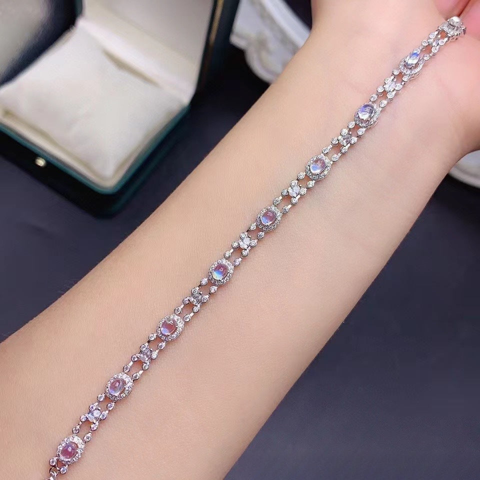 Moonstone Bracelet French Retro Style 925 Silver Fine Craft Inlaid Natural Gemstone Jewelry