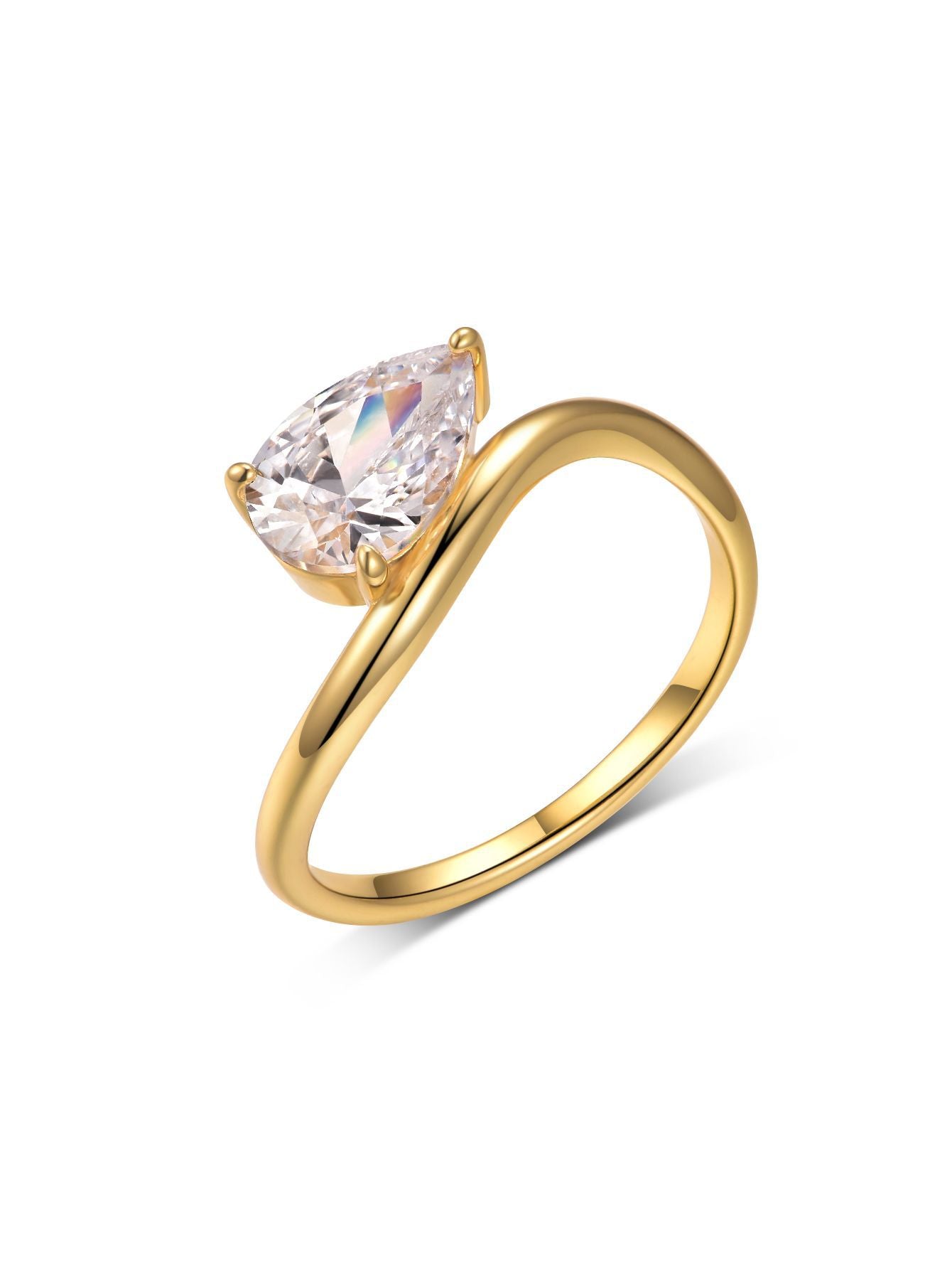 S925 Silver Gold Moissanite Ring Water Drop Main Stone Simple Design Sense Slim Fit Women's Hot Sale