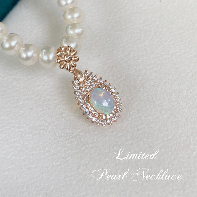 Mother's Day Gift Natural Freshwater 6 Pearl with Main Stone 6*8 Natural Opal Pendant
