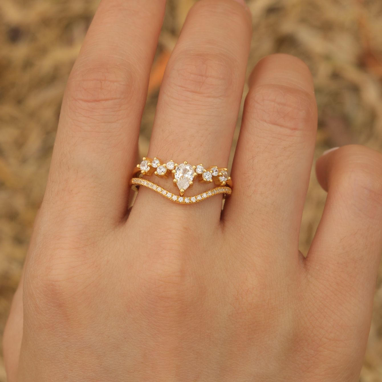 S925 Silver Combination Two-Piece Moissanite Ring Set Ring Hot Sale Independent Station Hot Selling Wholesale