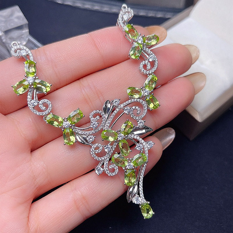 Natural Peridot 925 Silver Inlaid Peridot Necklace