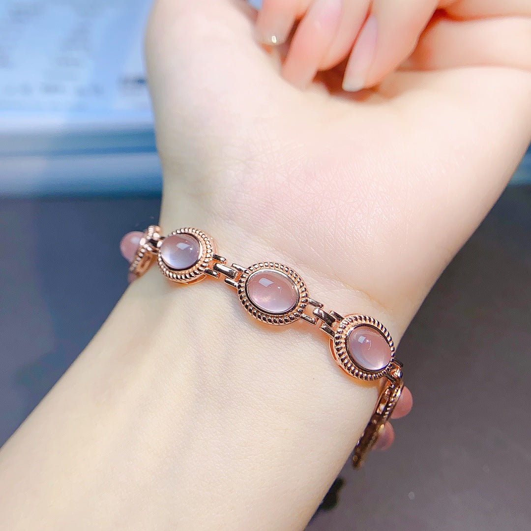 S925 Silver Inlaid Main Stone 7*9 Natural Pink Crystal Bracelet