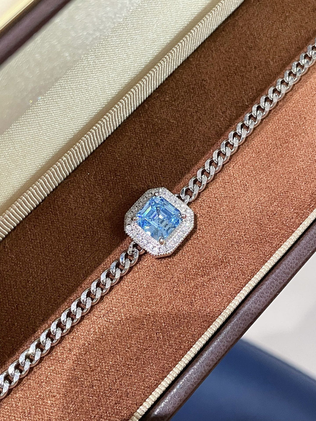 S925 Silver Electroplated 18K Gold Sugar Cube Sparkling Diamond Aquamarine Simple Bracelet