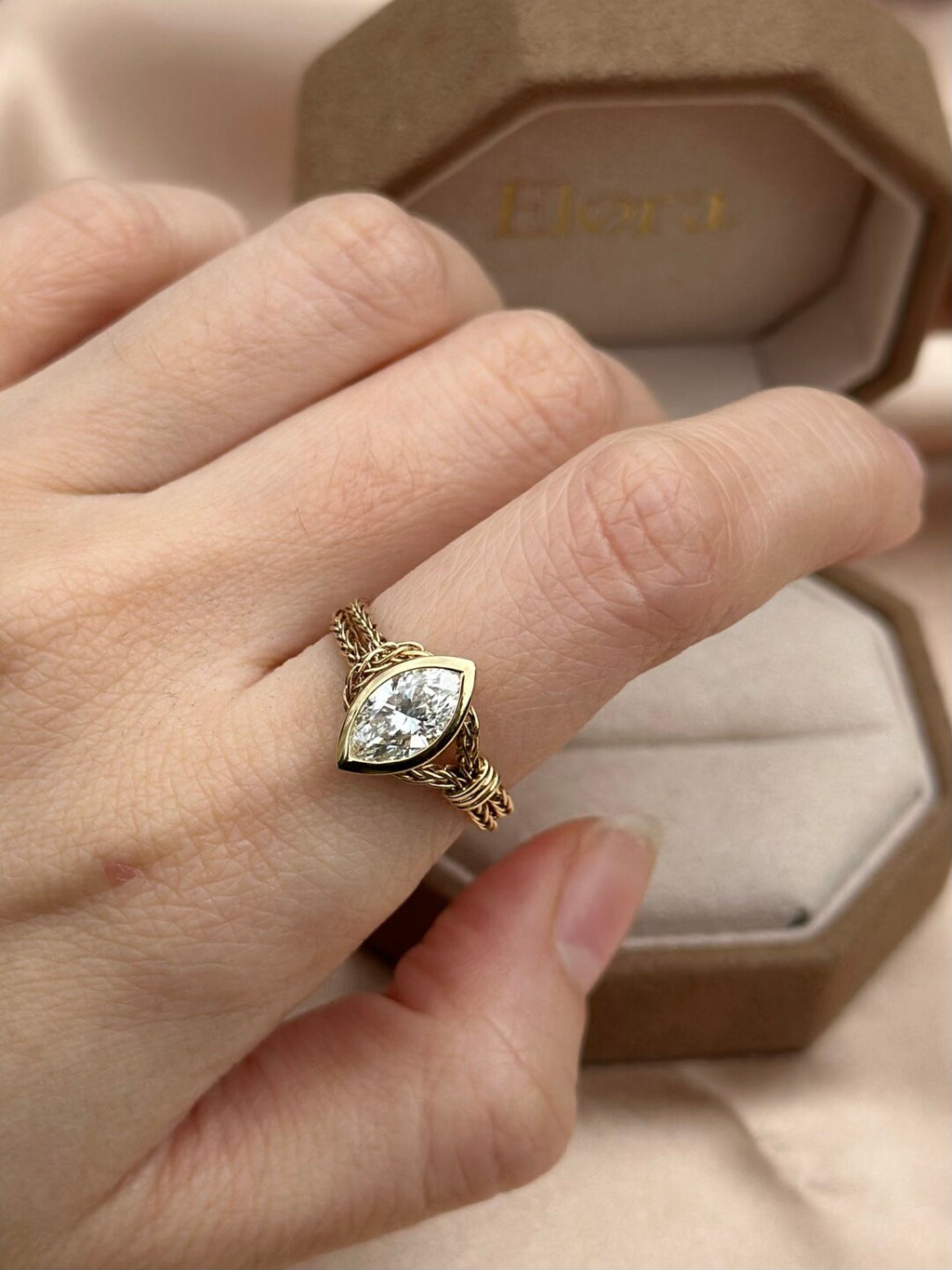 Antique Soft Chain Full Wrap Marquise Diamond Ring 18K solid gold Main Stone 1ct Ring