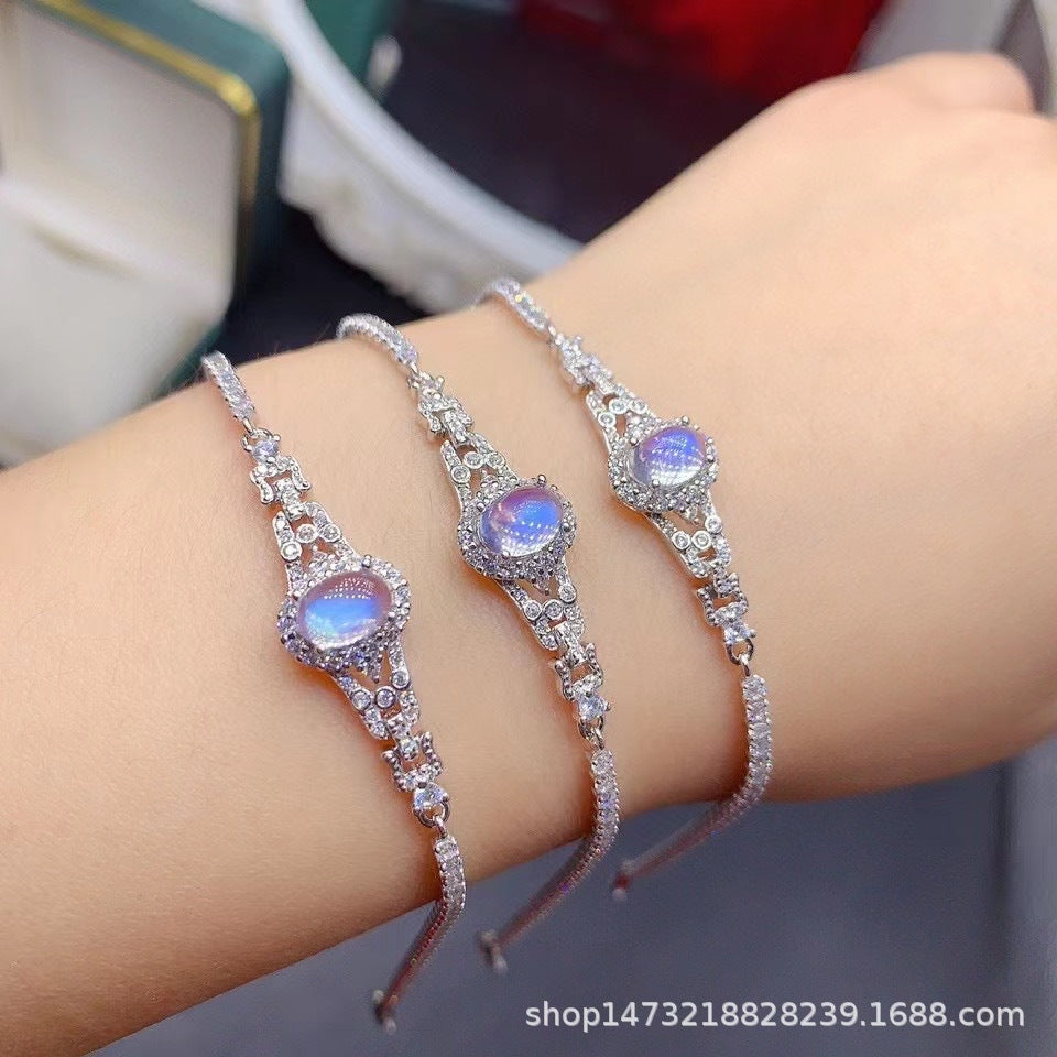 Natural Moonstone Bracelet 925 Sterling Silver Bracelet Female Jewelry High-grade Handmade Jewelry