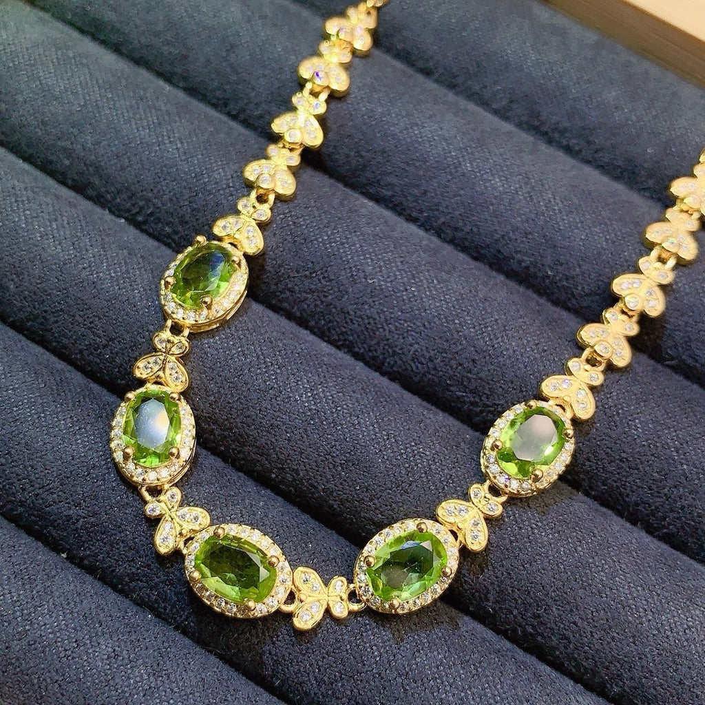 S925 Sterling Silver Fashion Niche Design Oval 5*7mm Natural Peridot Bracelet