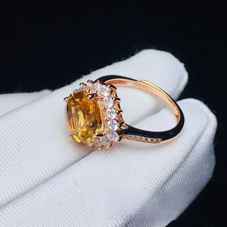 S925 Silver Fine Gift Natural Brazilian Citrine Ring