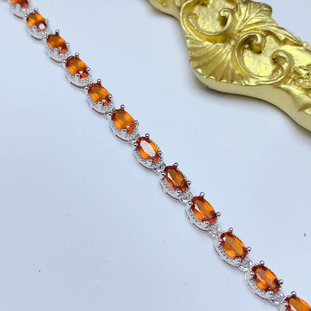 S925 Silver Inlaid Natural Fenda Garnet Simple Multi-Grain Goddess Bracelet