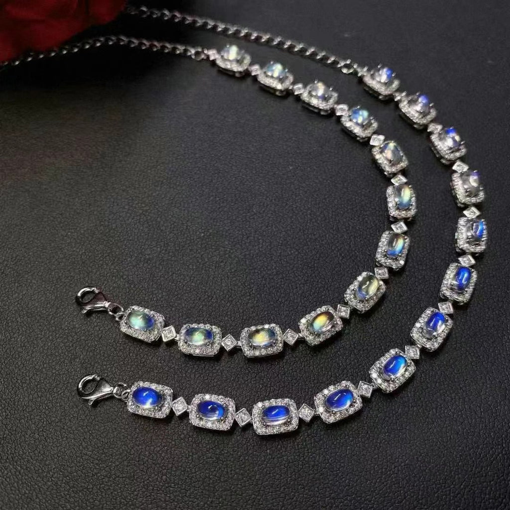 Natural Moonstone Bracelet Fashion Design Inlaid S925 Silver Women's Bracelet Simple Moonstone