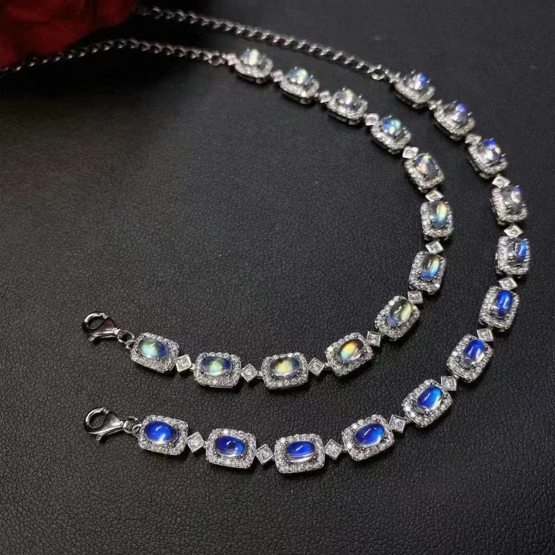 Natural Moonstone Bracelet Fashion Design Inlaid S925 Silver Women's Bracelet Simple Moonstone