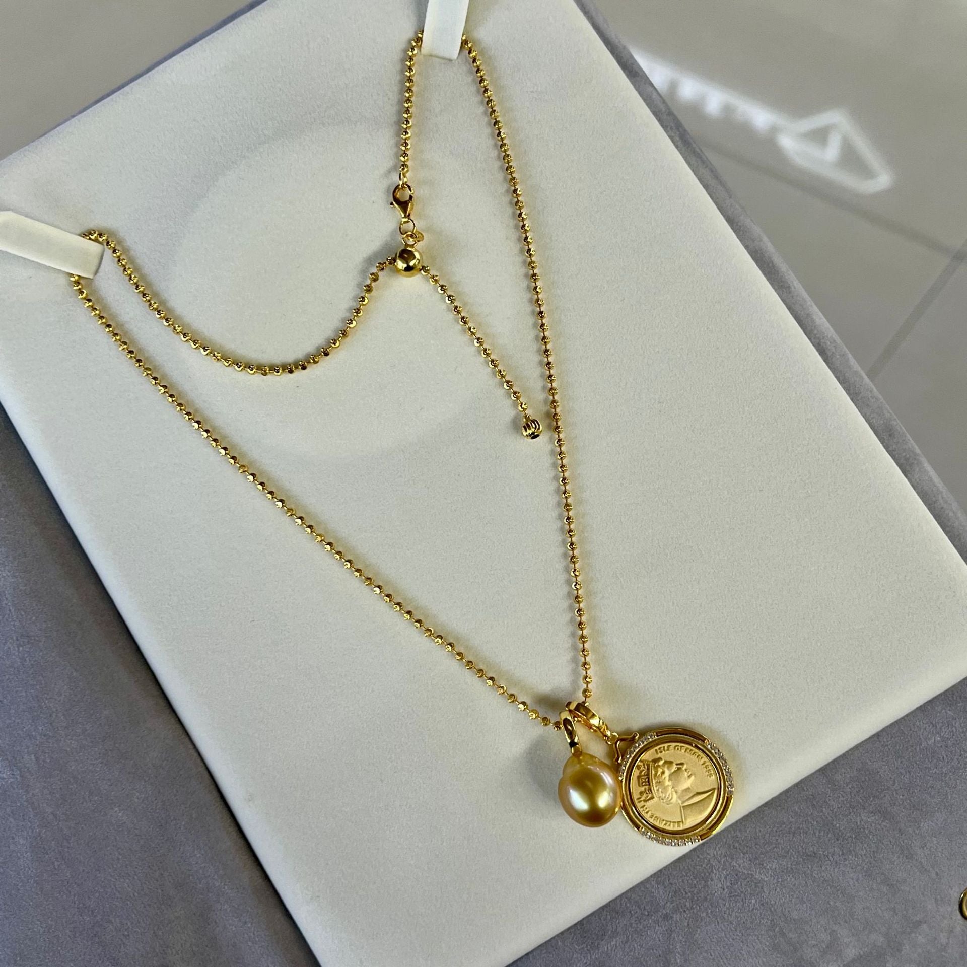 Vintage Fashionable Pearl Approx. 10-12mm Gold Baroque Sweater Chain