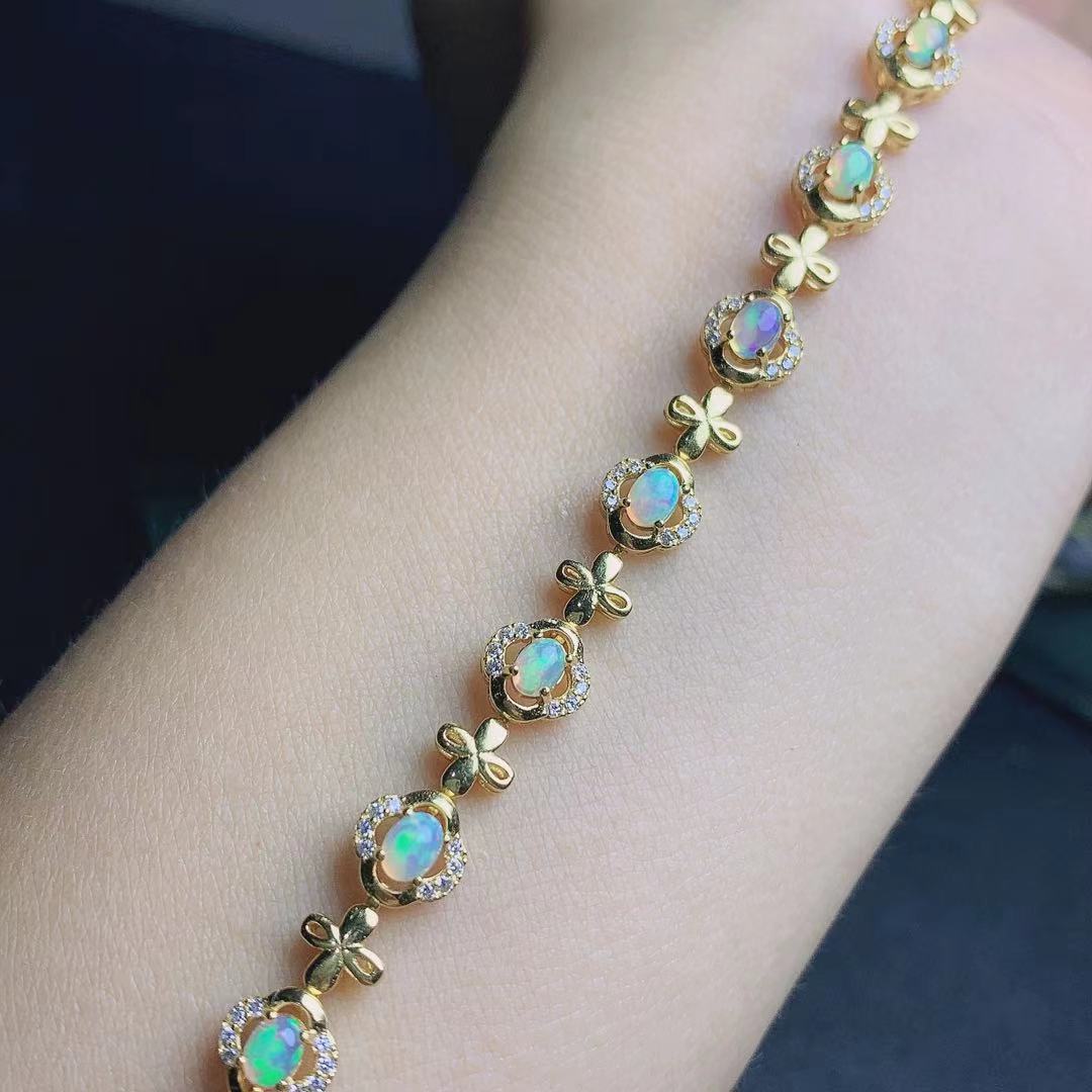 Natural Opal Bracelet Fire Color S925 Silver Electroplated 18k Gold Color Color Treasure Bracelet