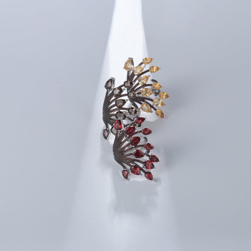 Natural Garnet Ring Opening Adjustable 925 Silver Color Gemstone Ring