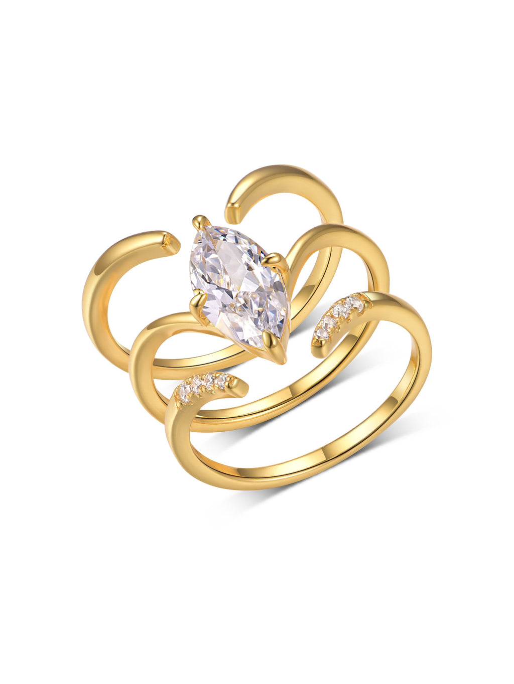 S925 Silver Set Inlaid with Marquise Moissanite Ring Combination Independent Hot Sale Fashion Elegant Style