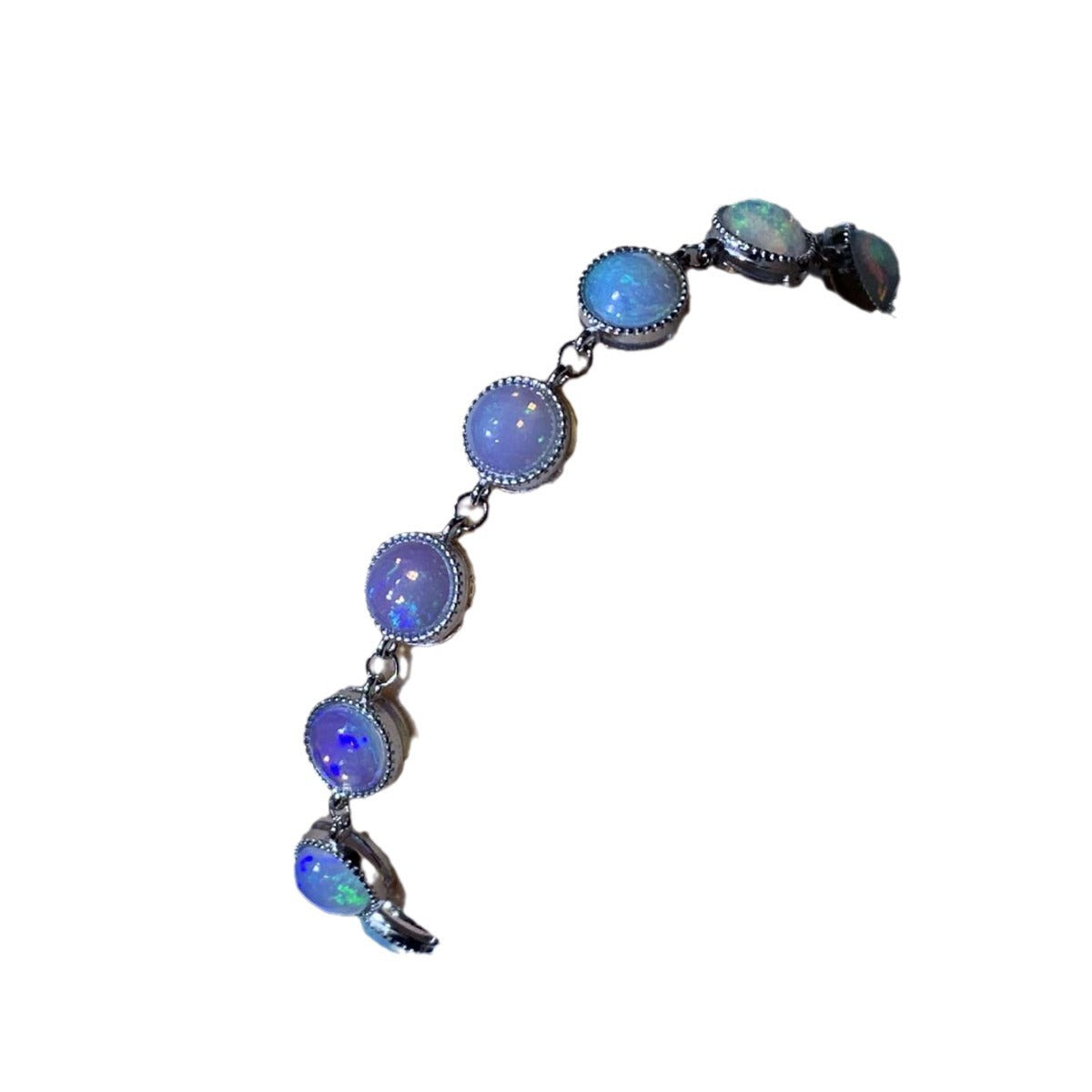 925 Silver Inlaid Opal Round Egg Surface Natural Opal Bracelet