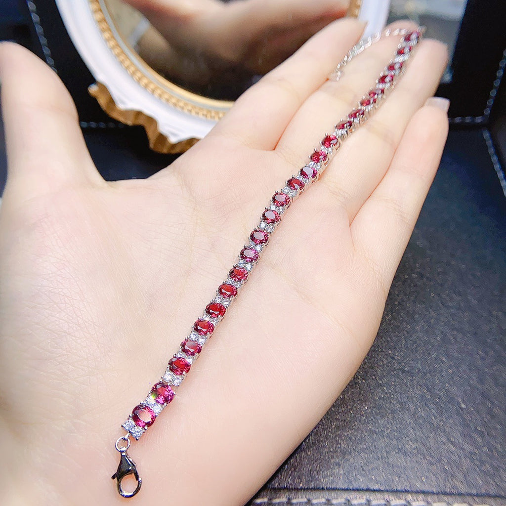 S925 Silver Inlaid Main Stone 4*5 Natural Garnet Bracelet