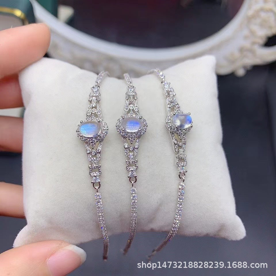 Natural Moonstone Bracelet 925 Sterling Silver Bracelet Female Jewelry High-grade Handmade Jewelry