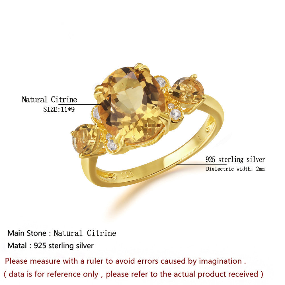 S925 Silver Fashion Noble Ring Yellow Crystal Ring