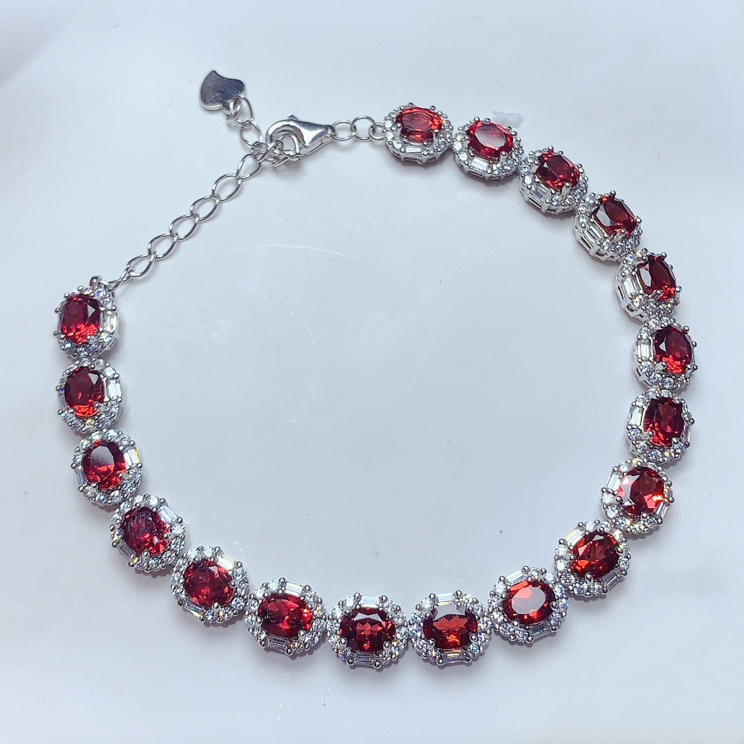 S925 Silver Inlaid Light Luxury Exquisite High-end Natural Garnet Bracelet
