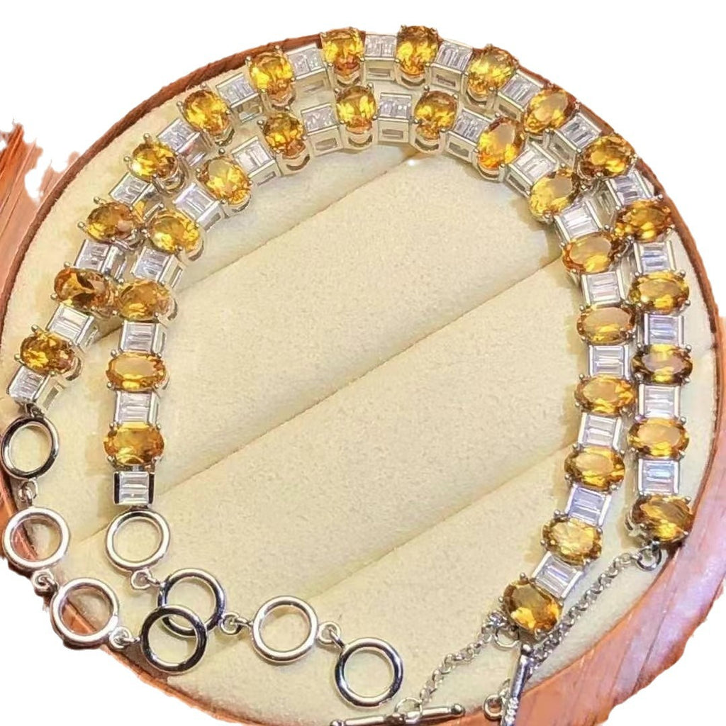 Natural Yellow Crystal Bracelet S925 Silver Fashionable Elegant Simple Women's Style
