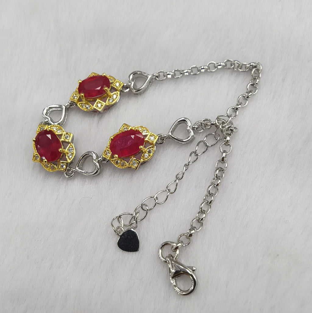 S925 Silver Plated Two-tone Inlaid Ruby Bracelet Fashion Crystal