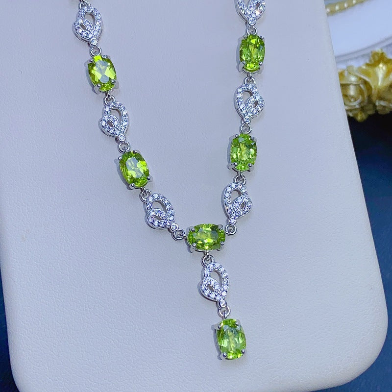 Natural Peridot Necklace Main Stone 5*7mm Collarbone Chain