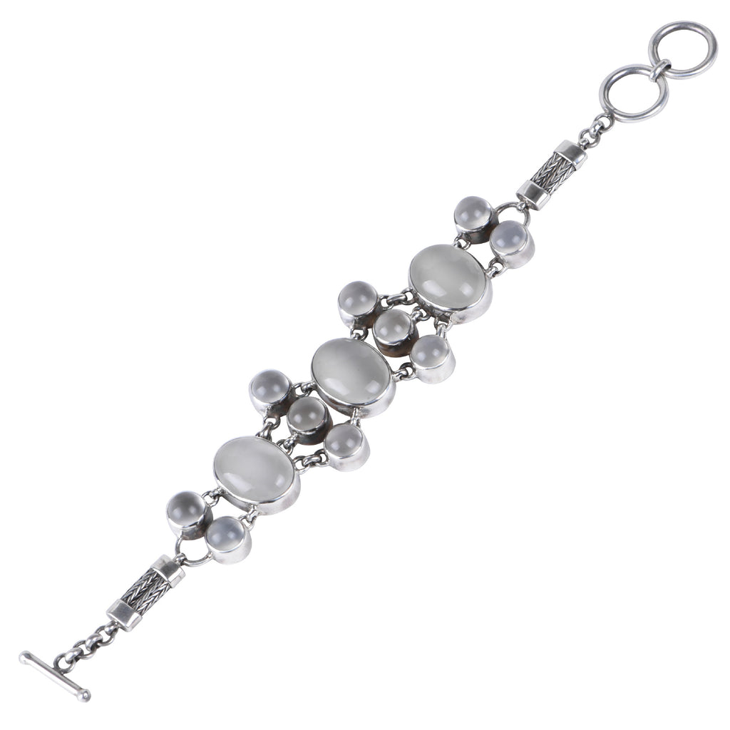 S925 Silver Jewelry Bracelet Vintage Distressed Inlaid with Egg White Agate Moonstone Fashion Women's Bracelet