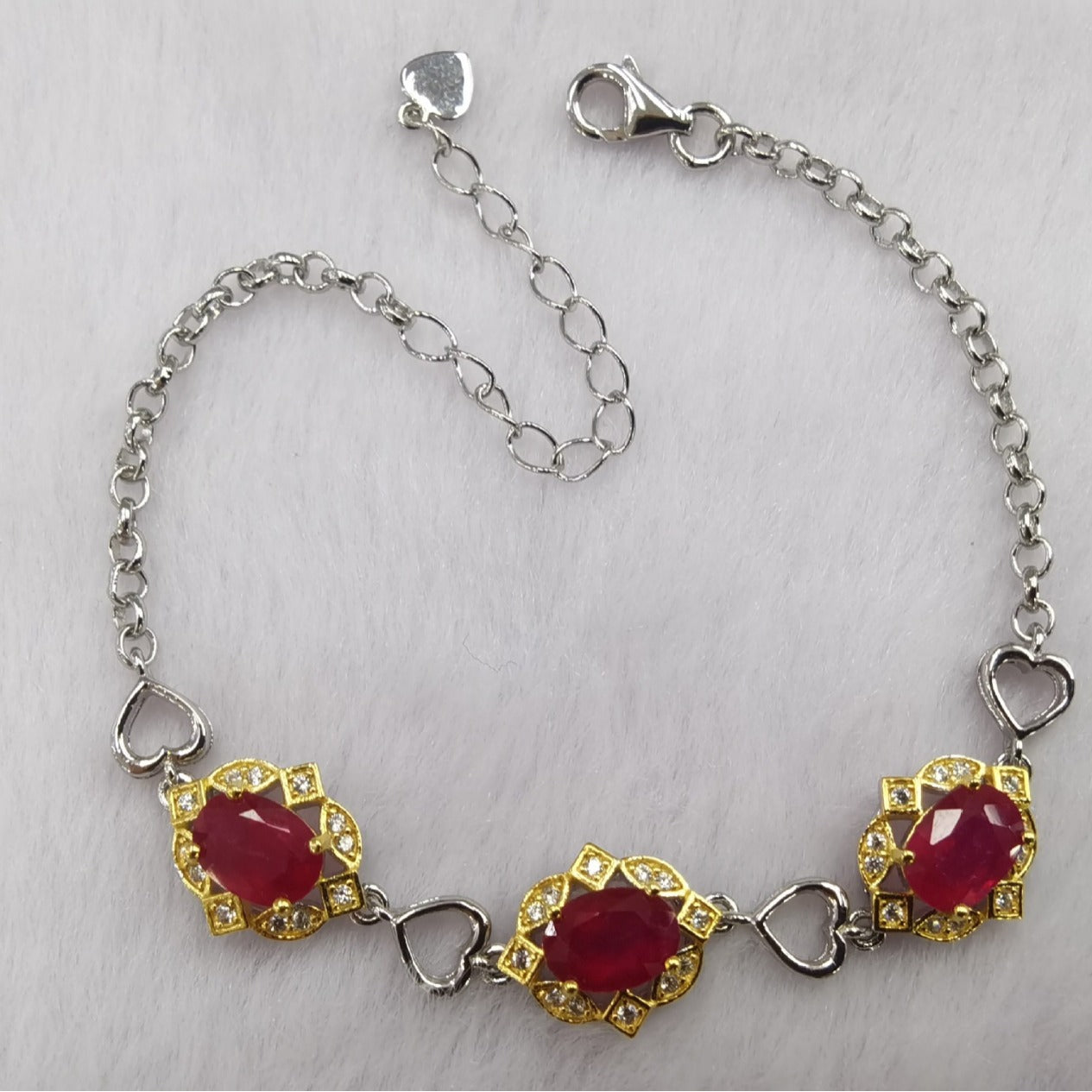 S925 Silver Plated Two-tone Inlaid Ruby Bracelet Fashion Crystal