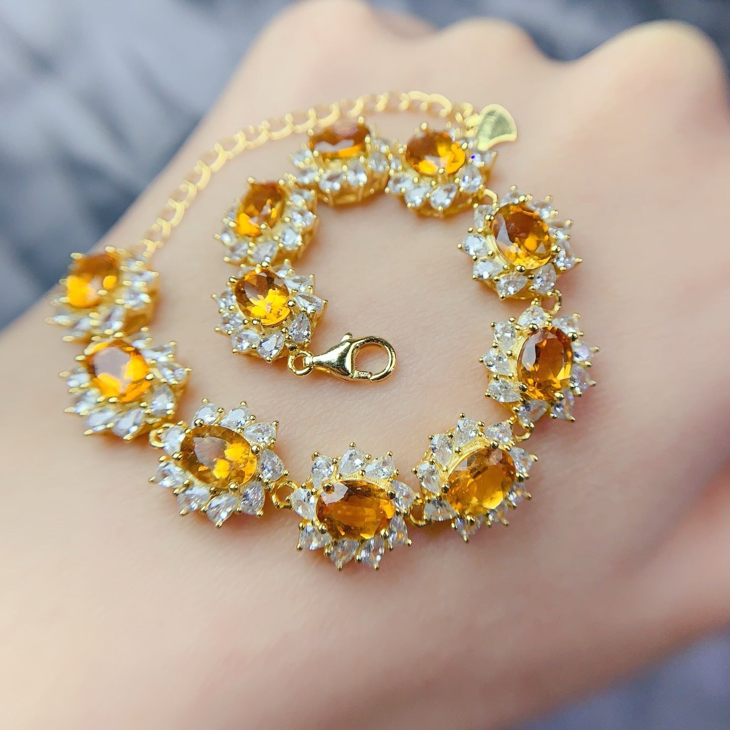 S925 Silver Fine Craft Inlaid 5*7mm Exquisite Yellow Crystal Bracelet