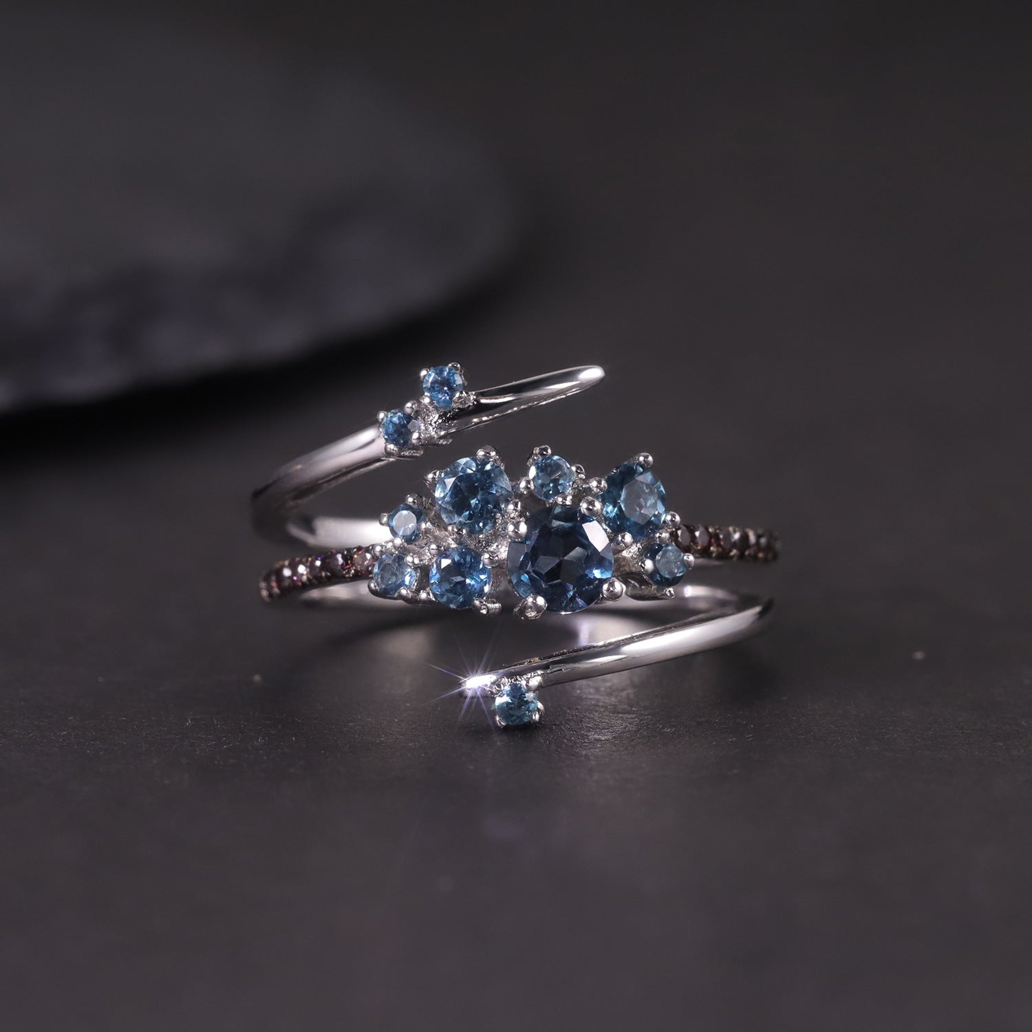 Flower Gemstone Ring S925 Sterling Silver Inlaid with Natural Topaz and Garnet Ring