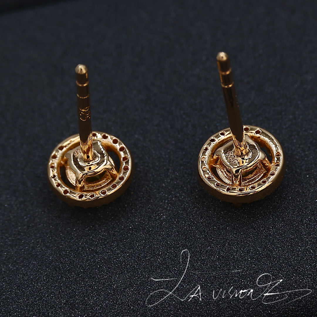 925 Silver Inlaid Peridot South African Diamond Stud Earrings