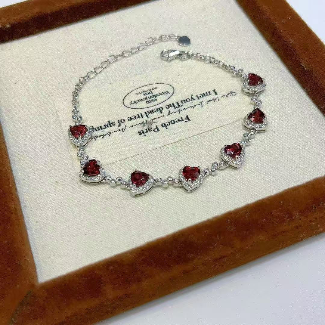 S925 Silver Platinum Plated Inlaid Natural Magnesia Garnet Main Stone Size 5mm Bracelet