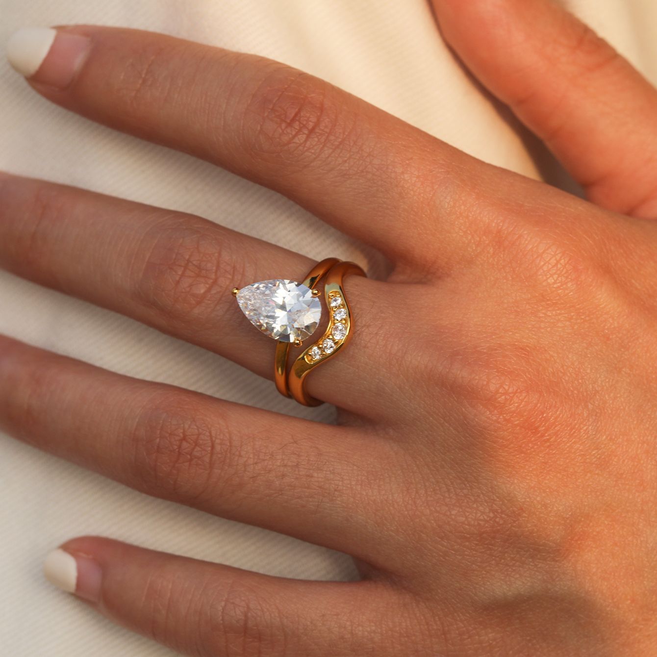 S925 Silver Combination Two-Piece Set Moissanite Ring Water Drop Shape Main Stone Independent Stand Hot Sale Set Ring Wholesale