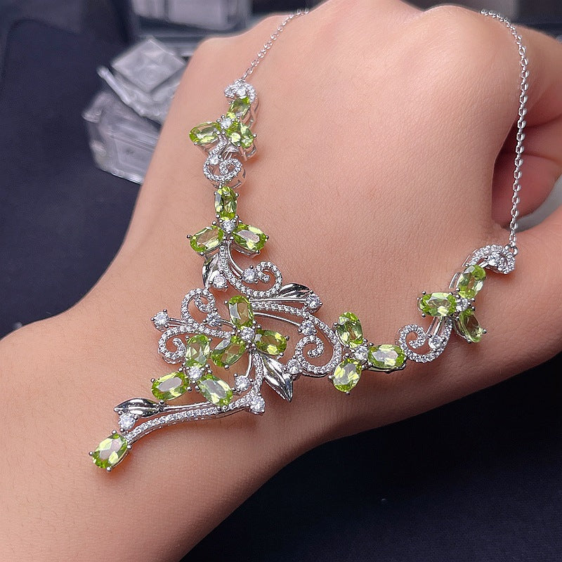 Natural Peridot 925 Silver Inlaid Peridot Necklace